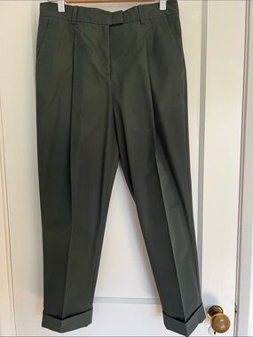 COS Green Pleat Rolled Hem Trousers